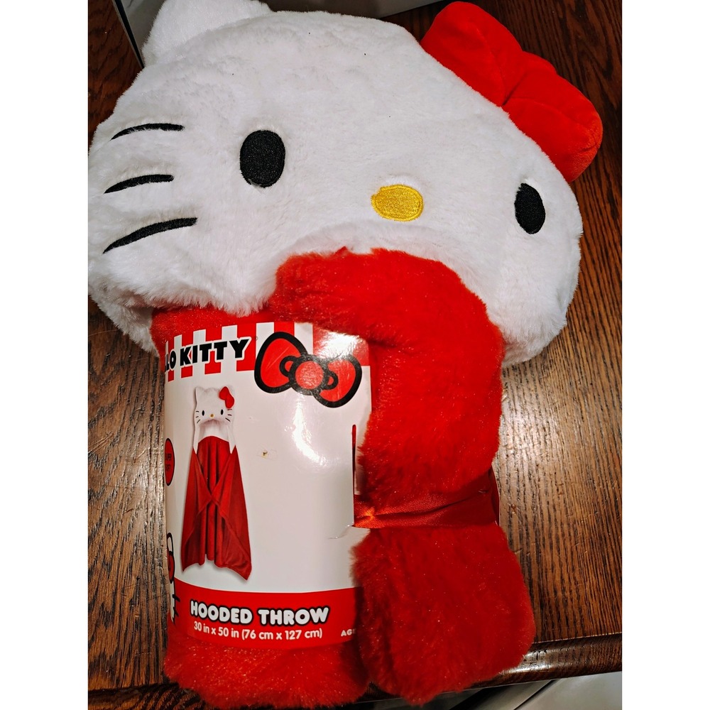 Hello Kitty Hooded Throw Blanket 30 in x 50 in Red White Polyester Kids